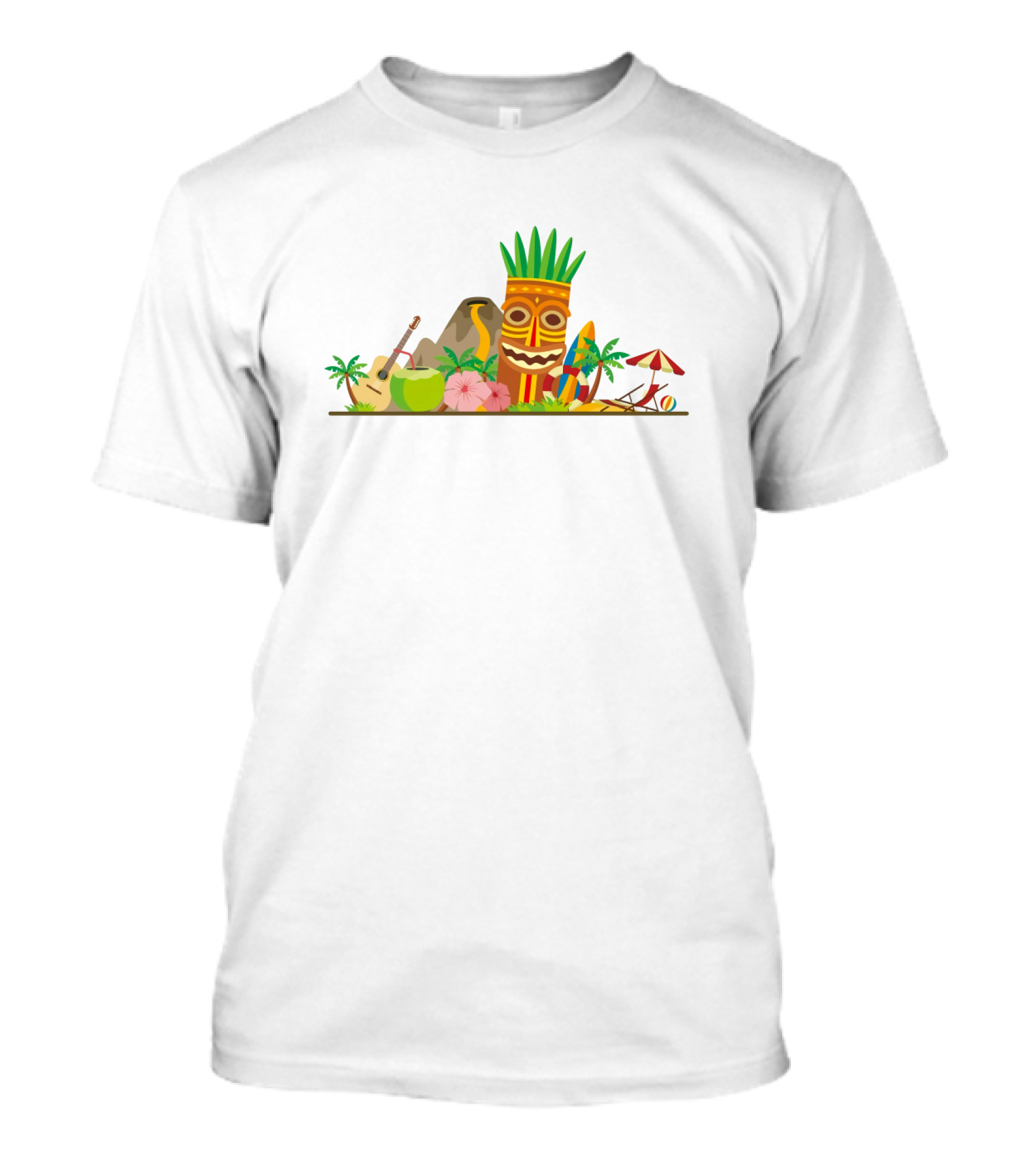 Hawaiian Tiki Mask Surfboards And Ukulele Tropics T-Shirt