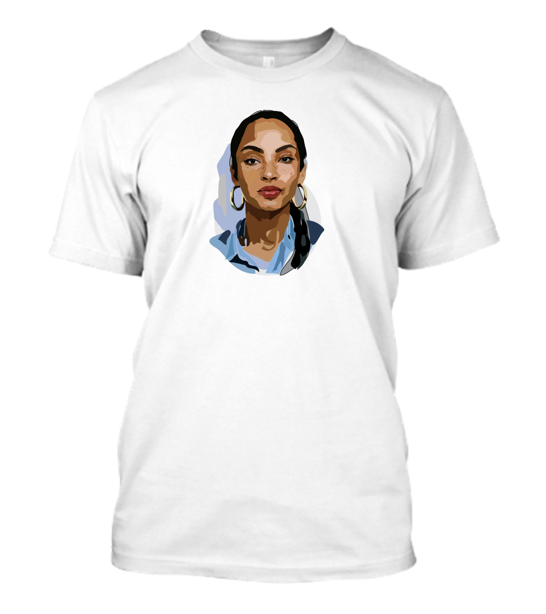 Sade Adu Portrait With Blue Shirt And Hoop Earrings T-Shirt
