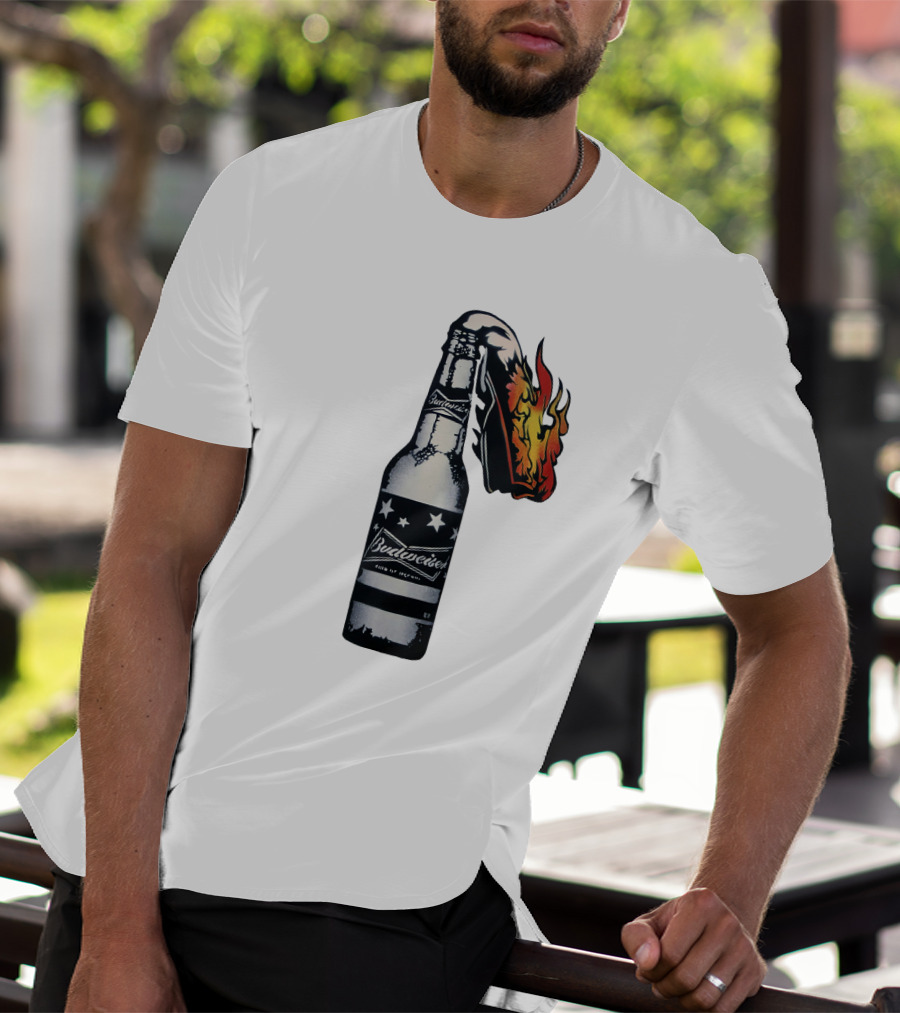 Budweiser Bottle With Stars And Flame Burst T-Shirt