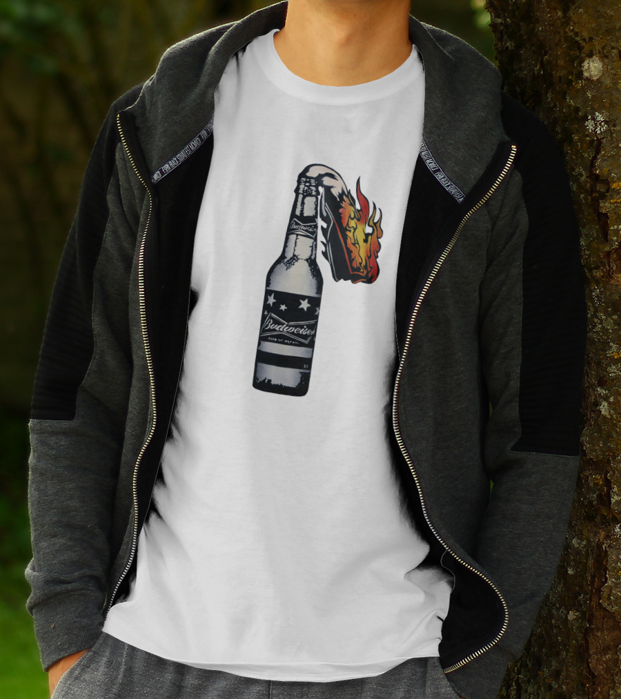 Budweiser Bottle With Stars And Flame Burst T-Shirt