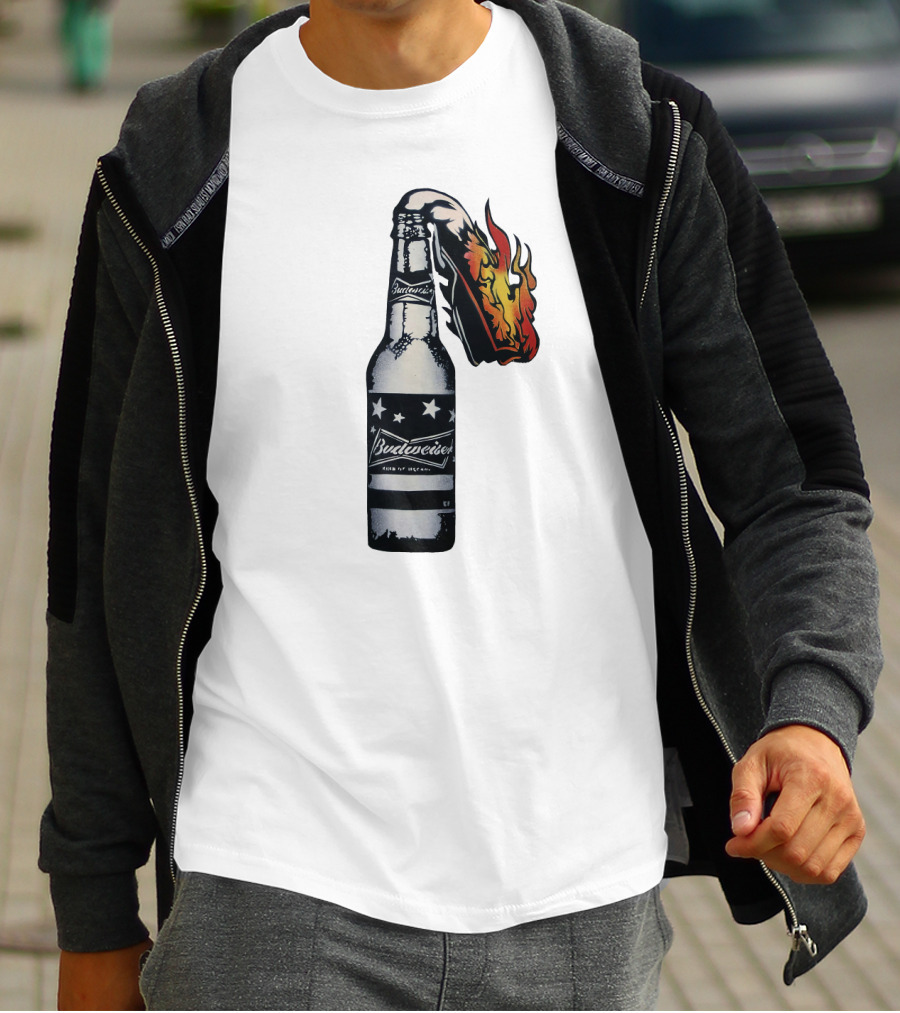 Budweiser Bottle With Stars And Flame Burst T-Shirt