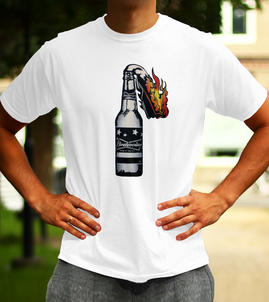 Budweiser Bottle With Stars And Flame Burst T-Shirt
