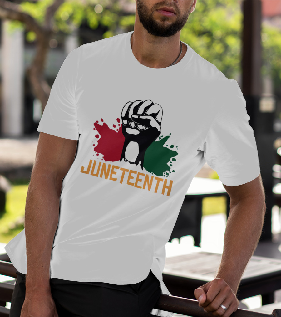 JUNETEENTH Raised Fist With Red Black Green Paint Splashes T-Shirt
