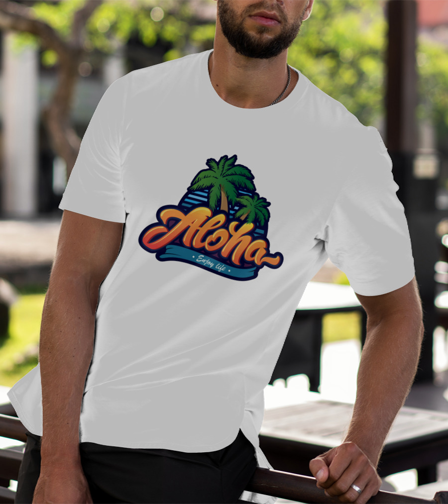 Aloha Enjoy Life Palm Trees Beach Sunset Tropical Vibes T-Shirt