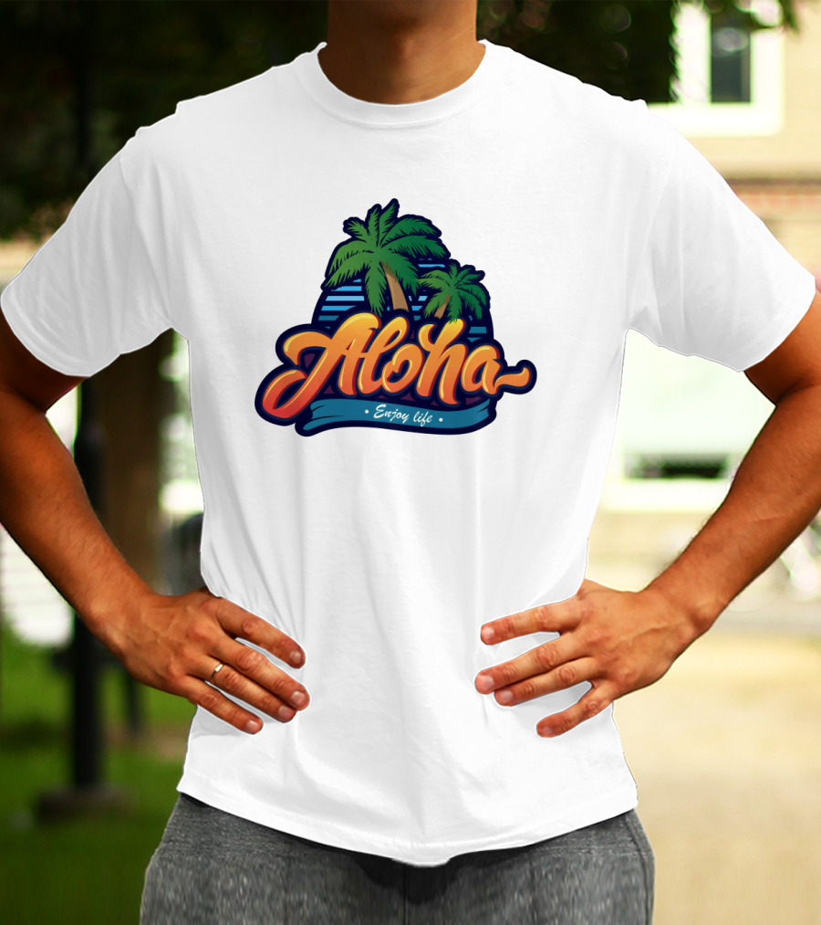 Aloha Enjoy Life Palm Trees Beach Sunset Tropical Vibes T-Shirt