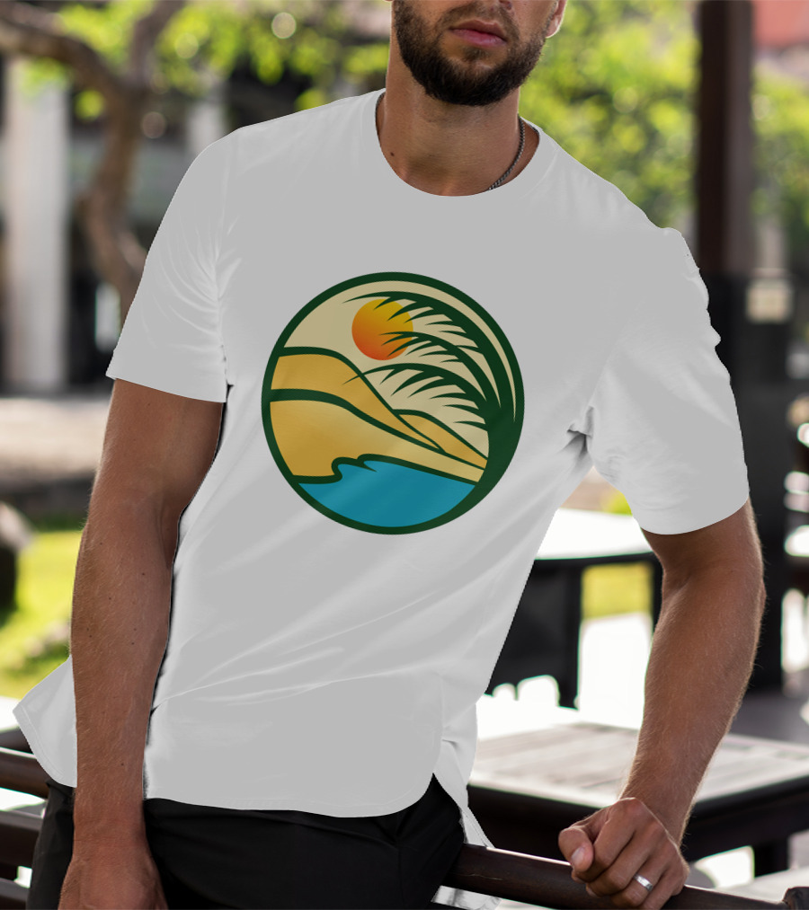 Oasis Desert Sunset With Palm And Water Scene T-Shirt