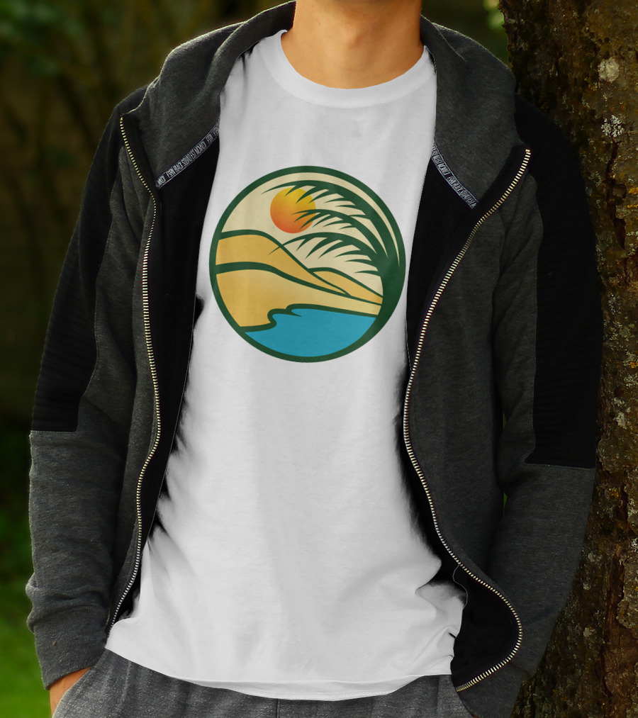 Oasis Desert Sunset With Palm And Water Scene T-Shirt