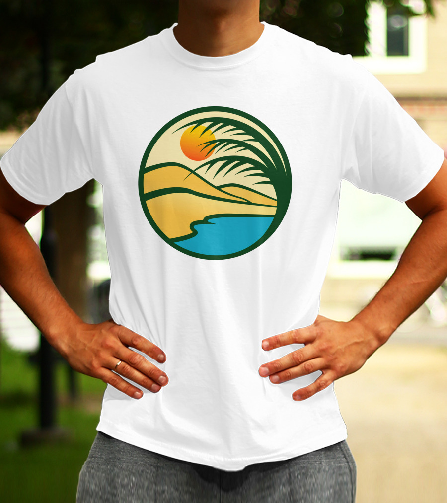 Oasis Desert Sunset With Palm And Water Scene T-Shirt