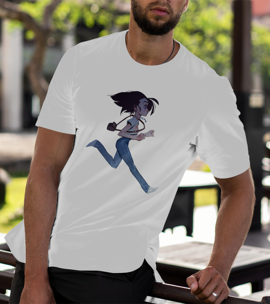 Girls Running Art Style Character With Bag T-Shirt