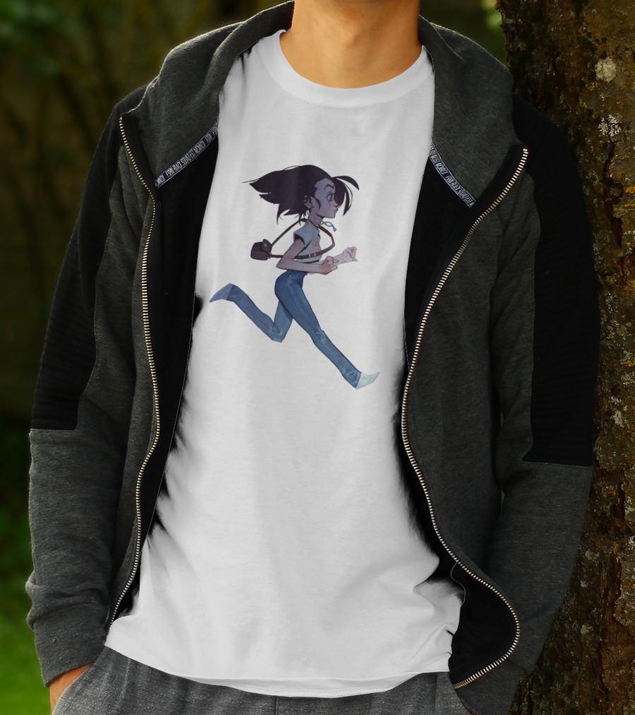 Girls Running Art Style Character With Bag T-Shirt