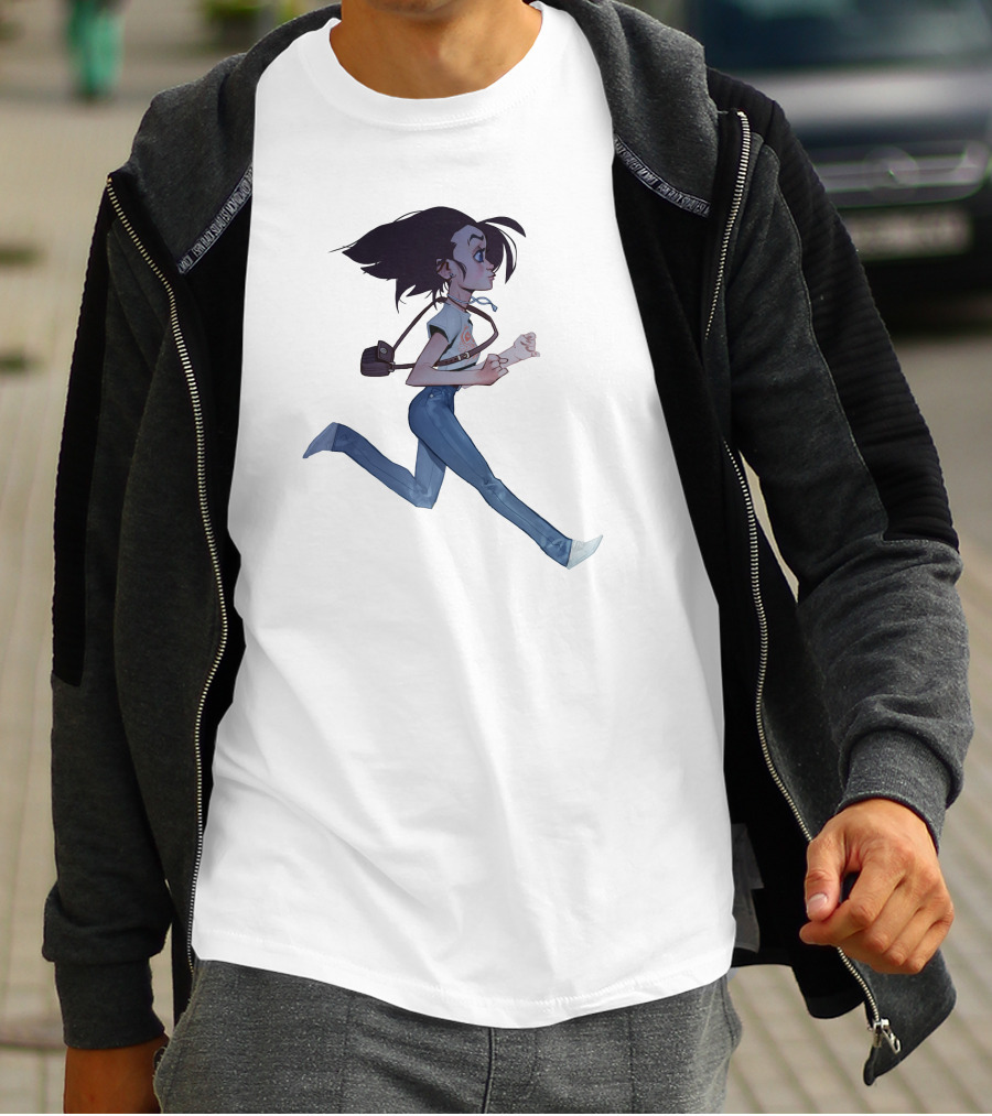 Girls Running Art Style Character With Bag T-Shirt