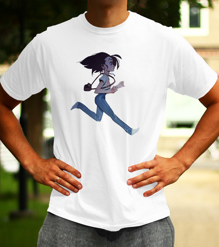 Girls Running Art Style Character With Bag T-Shirt