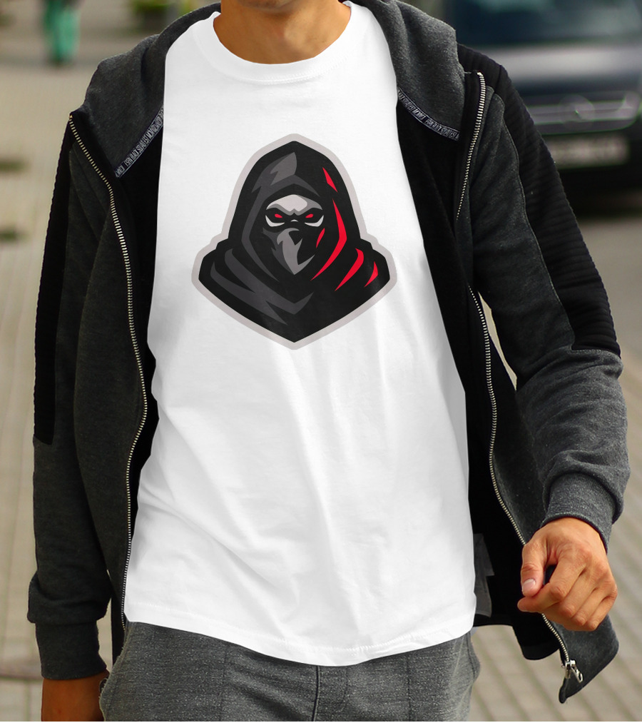 Hooded Black And Red Cloaked Figure With Stealthy Expression T-Shirt