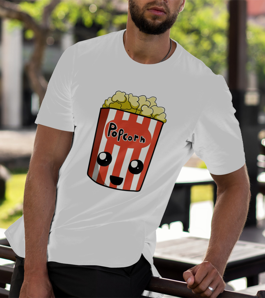 Popcorn Box Cute Kawaii Face Red White Stripes T-Shirt