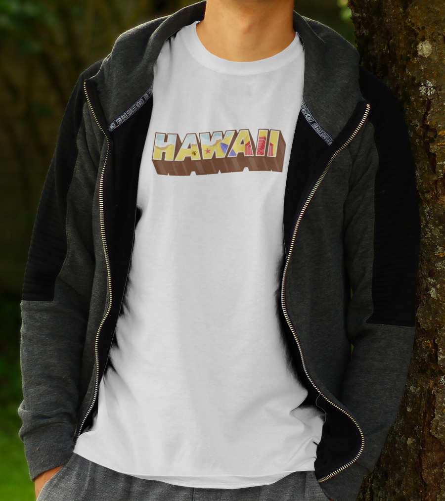 Hawaii Tropical Beach Icons With Surfer And Hibiscus T-Shirt