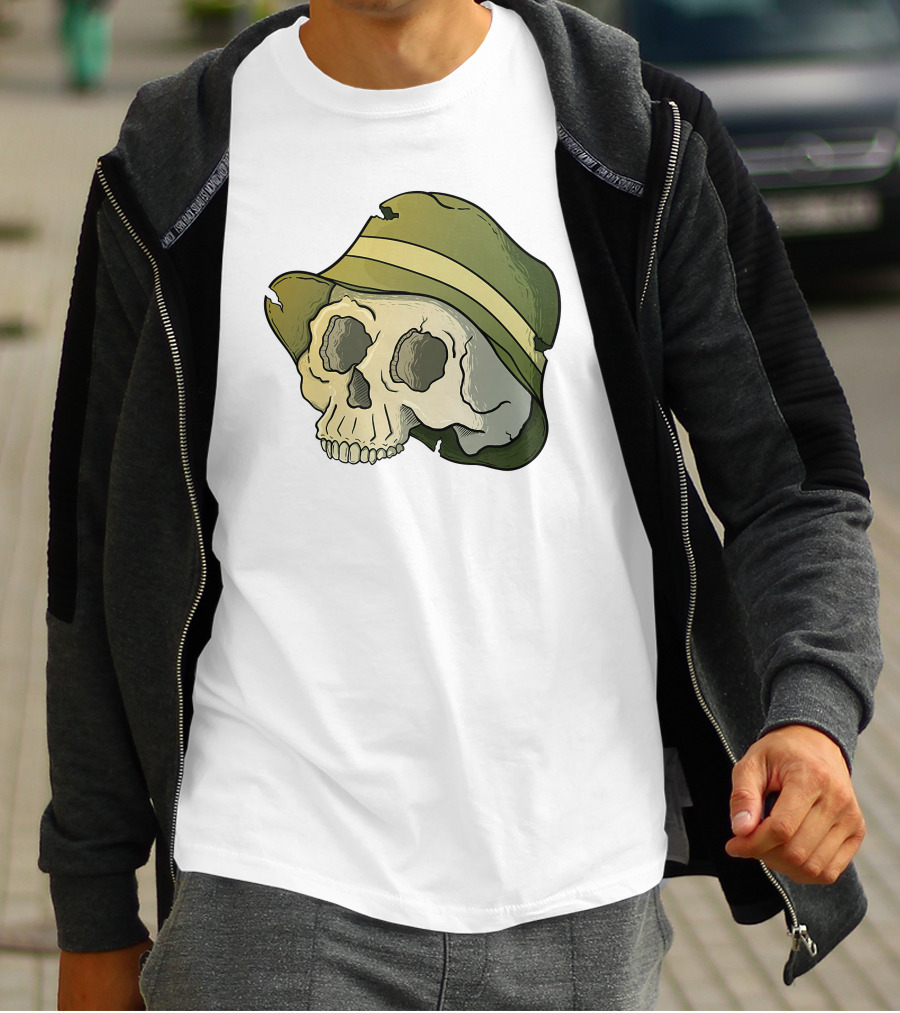 Skull Wearing A Green Bucket Hat T-Shirt