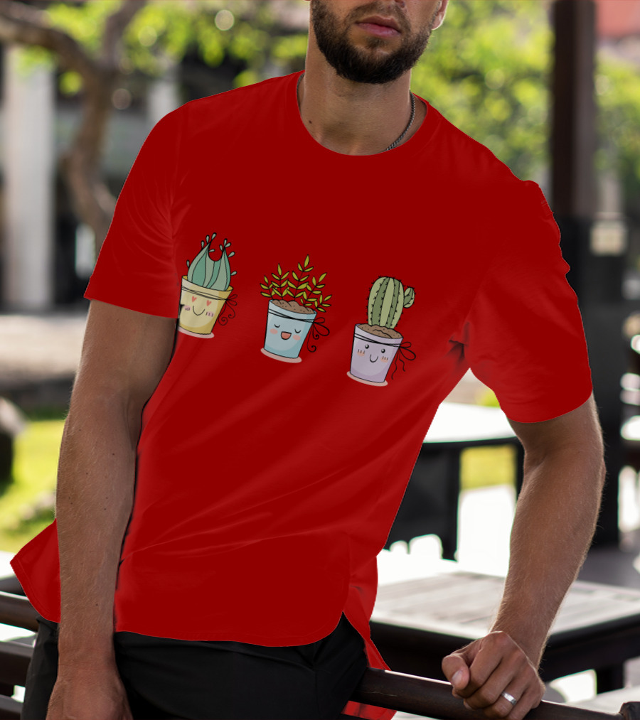 CUTE PLANTS HAPPY SUCCULENTS CACTUS KAWAII POTS T-Shirt