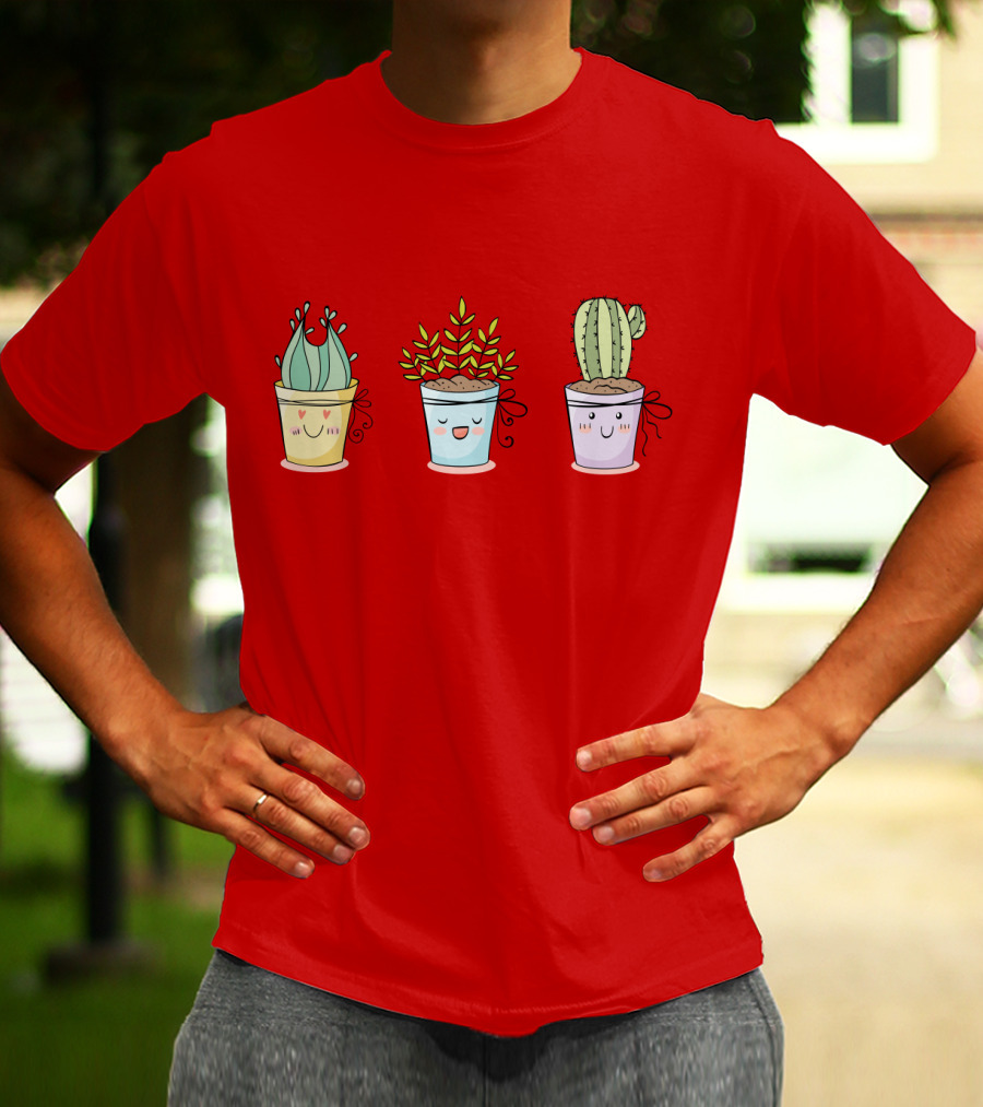CUTE PLANTS HAPPY SUCCULENTS CACTUS KAWAII POTS T-Shirt