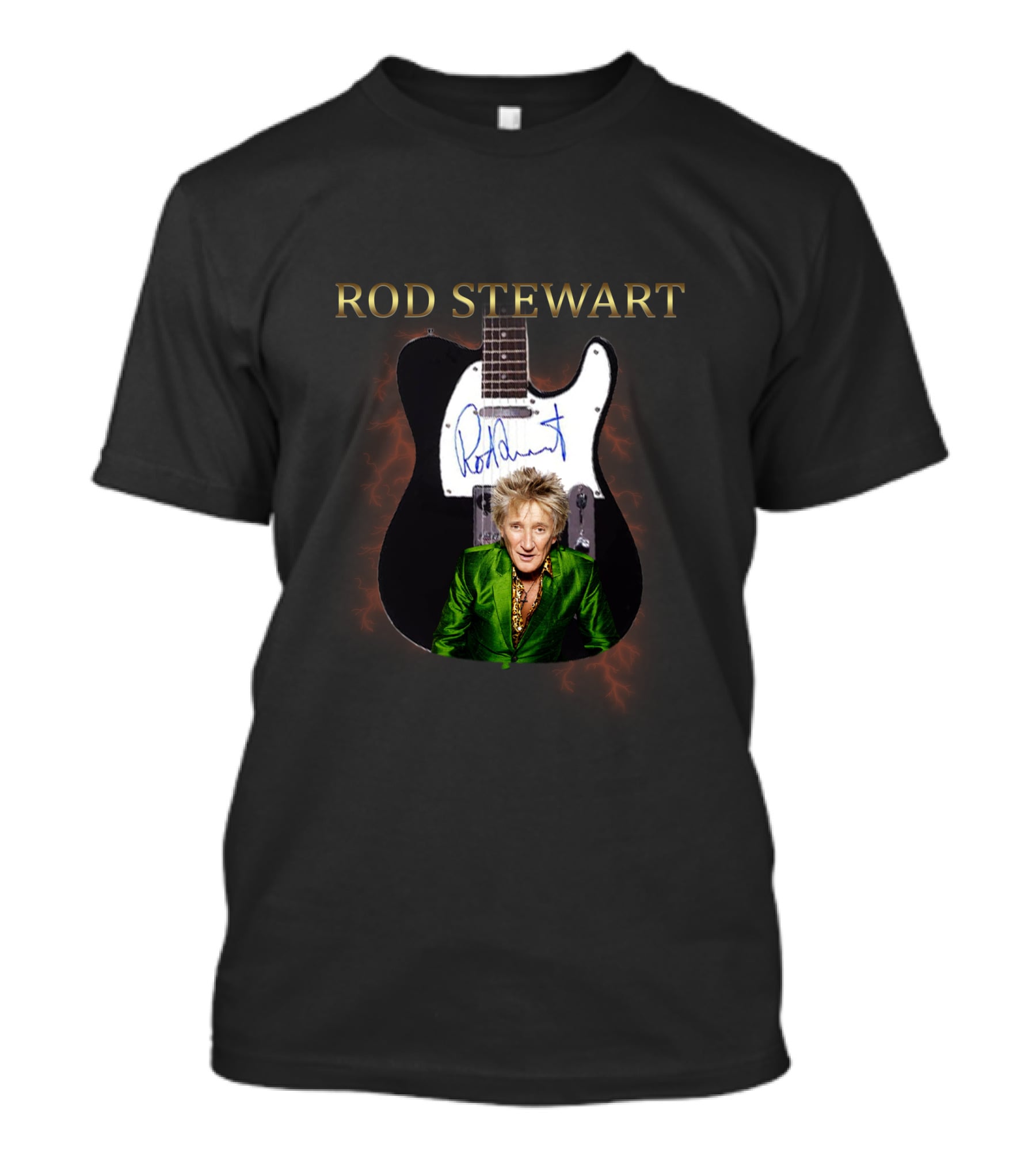 Rod Stewart Signature Guitar Image With Autograph T-Shirt
