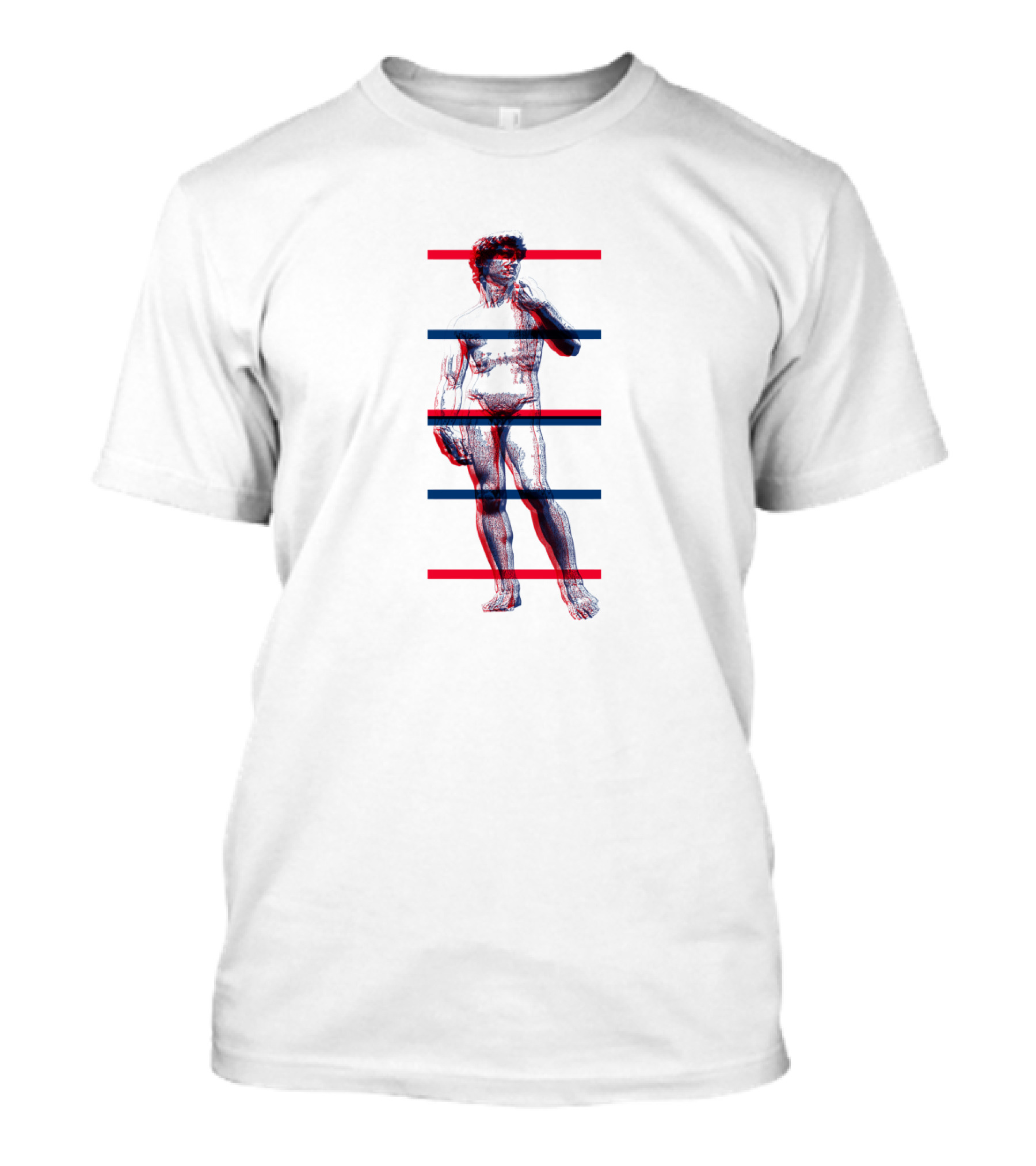 David Statue Glitch Effect Red Blue Stripes T-Shirt