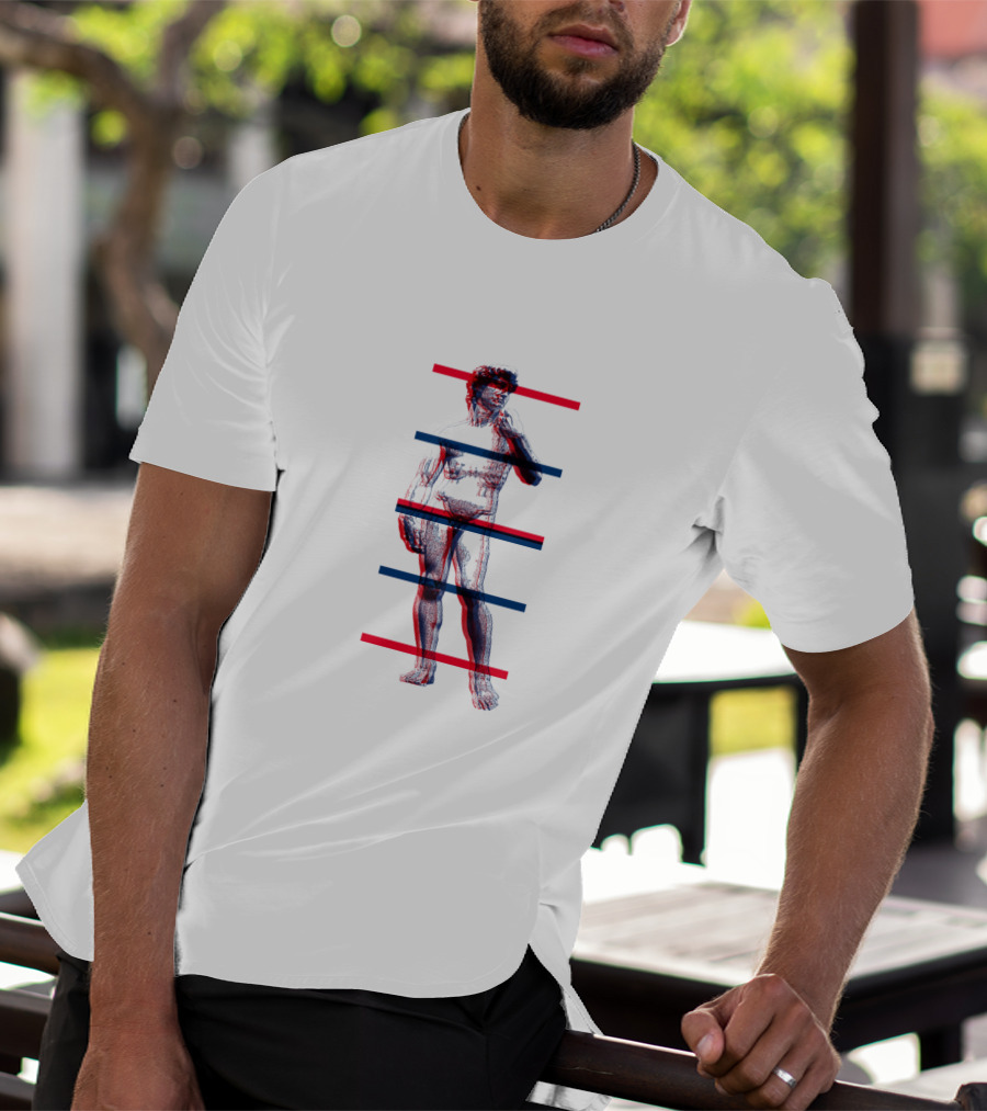 David Statue Glitch Effect Red Blue Stripes T-Shirt