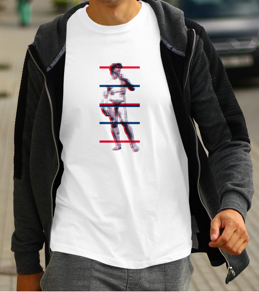 David Statue Glitch Effect Red Blue Stripes T-Shirt