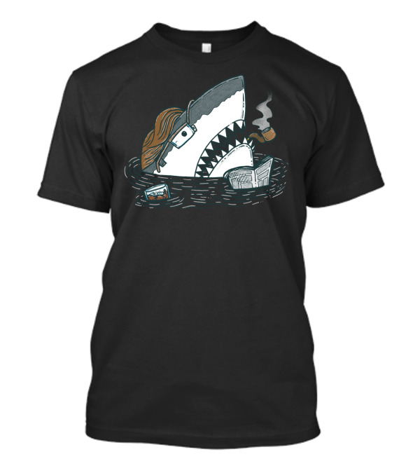 Dad Shark Wearing Sunglasses And Smoking Pipe With Newspaper In Water T-Shirt