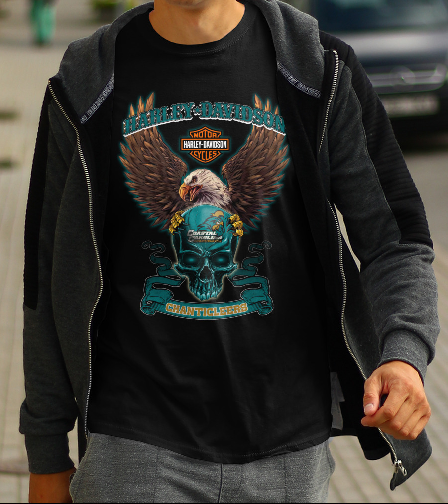 Harley Davidson Motor Cycles Coastal Carolina Chanticleers Eagle Skull T-Shirt