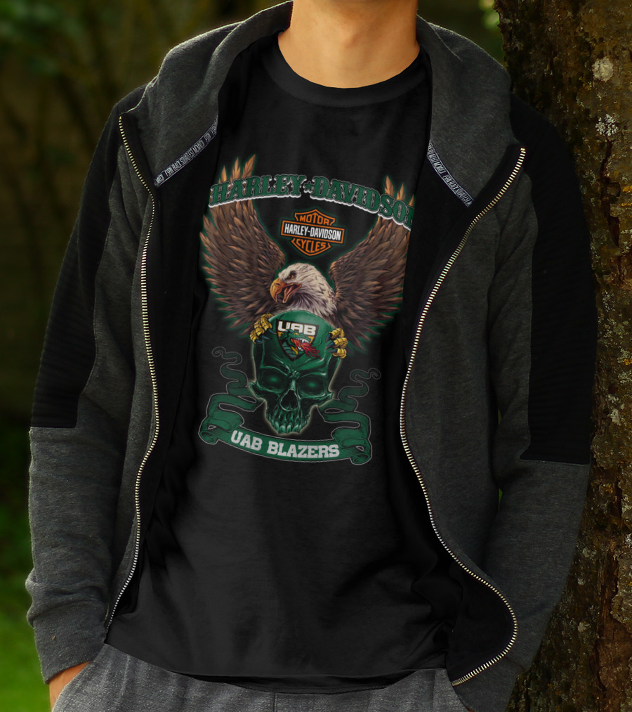 Harley Davidson Motor Cycles Uab Blazers Eagle Skull T-Shirt