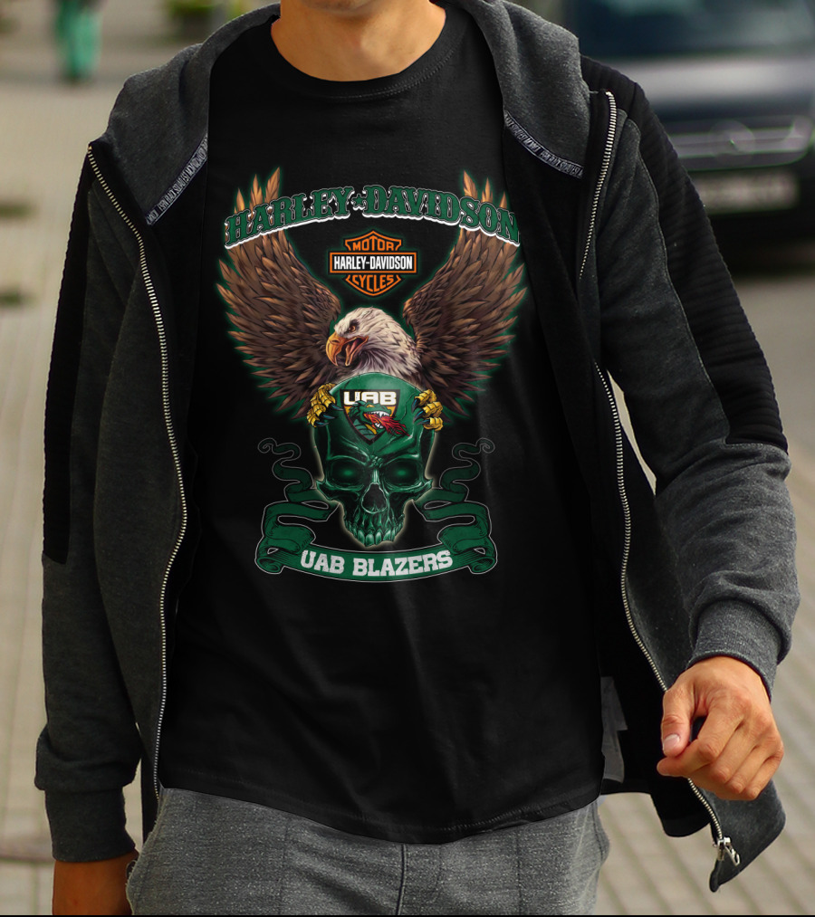 Harley Davidson Motor Cycles Uab Blazers Eagle Skull T-Shirt