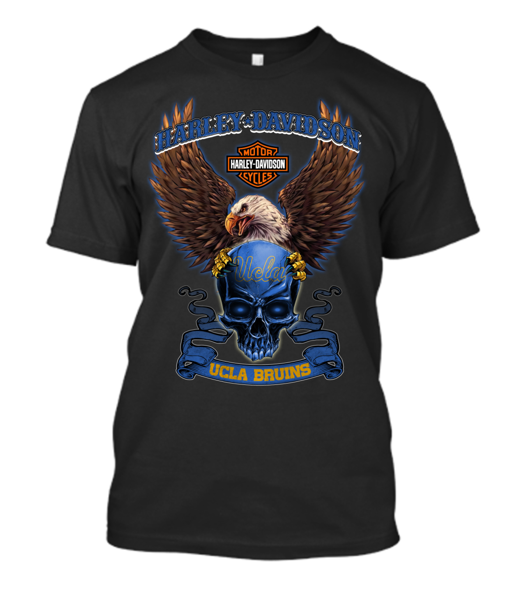 Harley Davidson Motor Cycles Eagle Skull Ucla Bruins T-Shirt