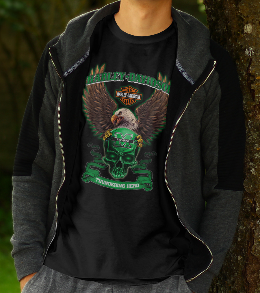 Harley Davidson Motorcycles Marshall Thundering Herd The Herd Eagle Skull T-Shirt