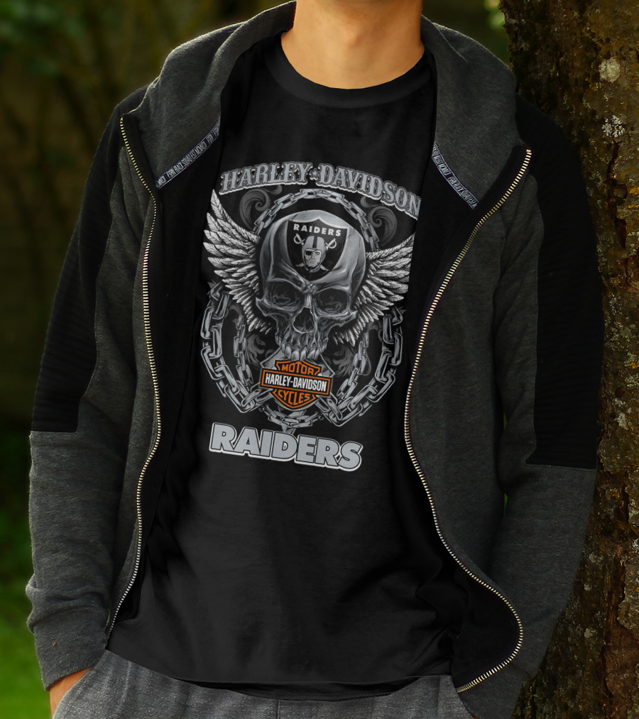 Harley Davidson Raiders Skull Logo Las Vegas Raiders Motor Cycles T-Shirt