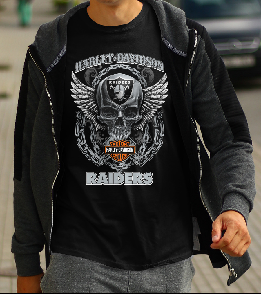 Harley Davidson Raiders Skull Logo Las Vegas Raiders Motor Cycles T-Shirt
