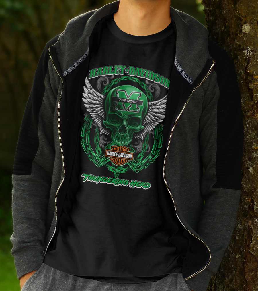 Harley Davidson Marshall Thundering Herd The Herd Skull Wings Motor Cycles T-Shirt