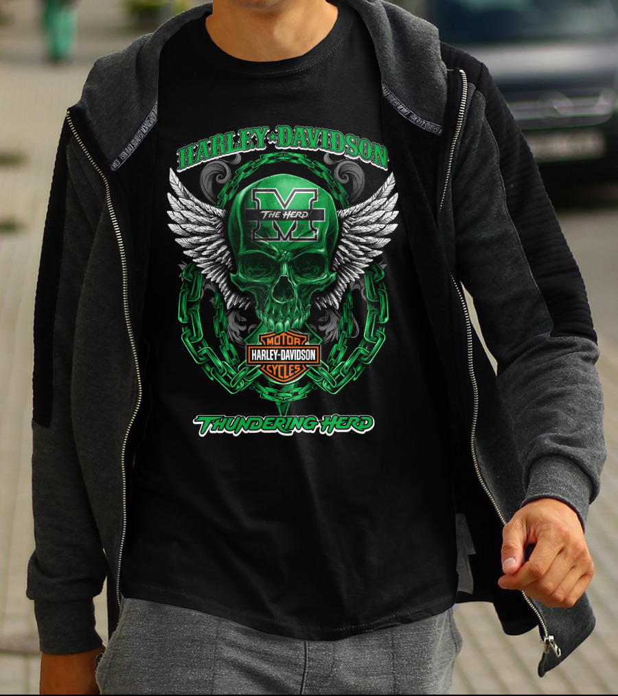 Harley Davidson Marshall Thundering Herd The Herd Skull Wings Motor Cycles T-Shirt