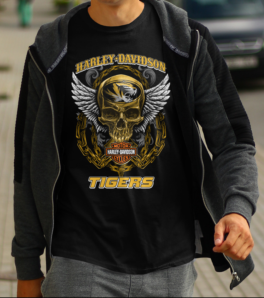 Harley Davidson Missouri Tigers Skull And Chains T-Shirt