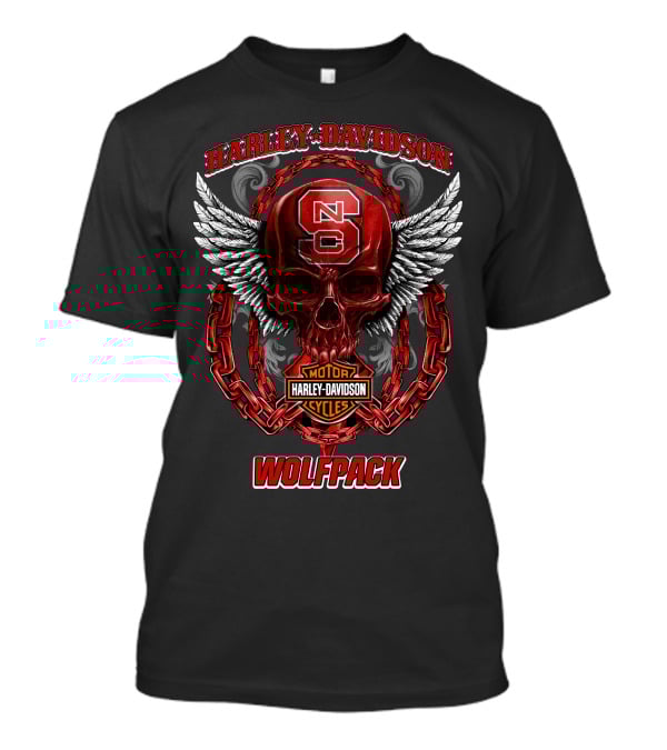 Harley Davidson Nc State Wolfpack Skull Wings Chains T-Shirt