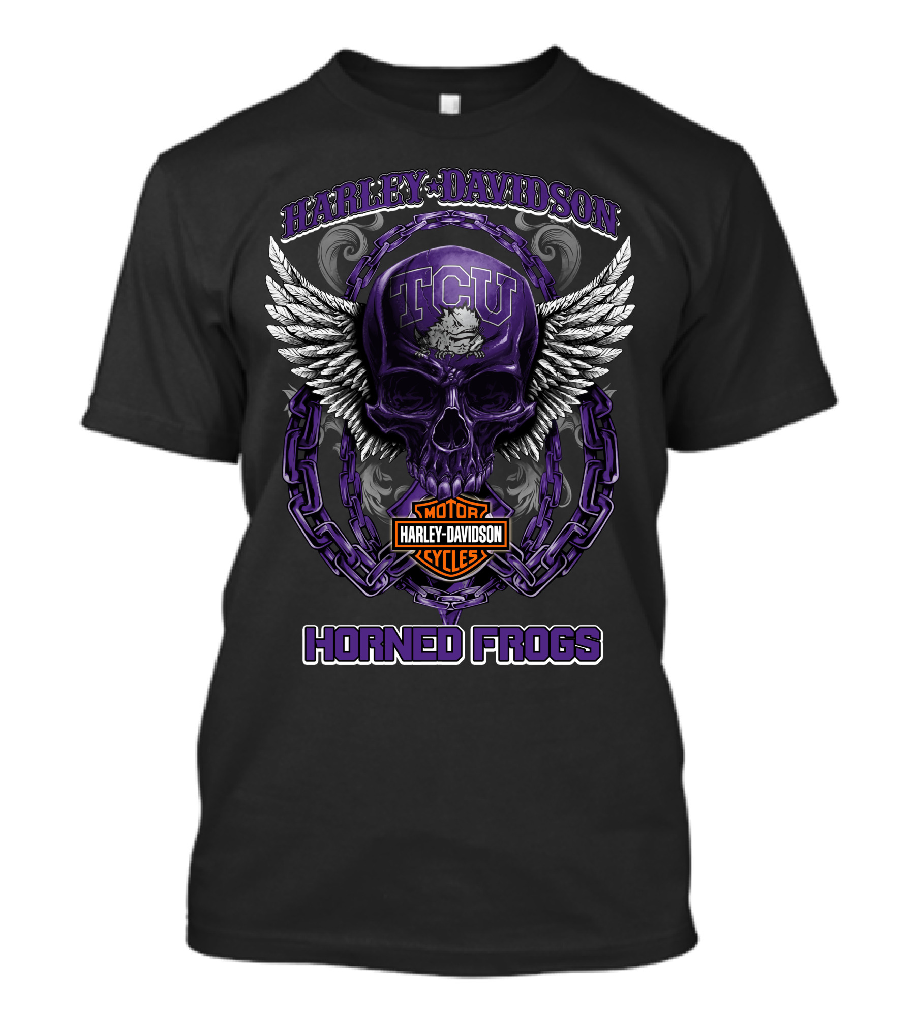 Harley Davidson Tcu Horned Frogs Skull And Wings T-Shirt