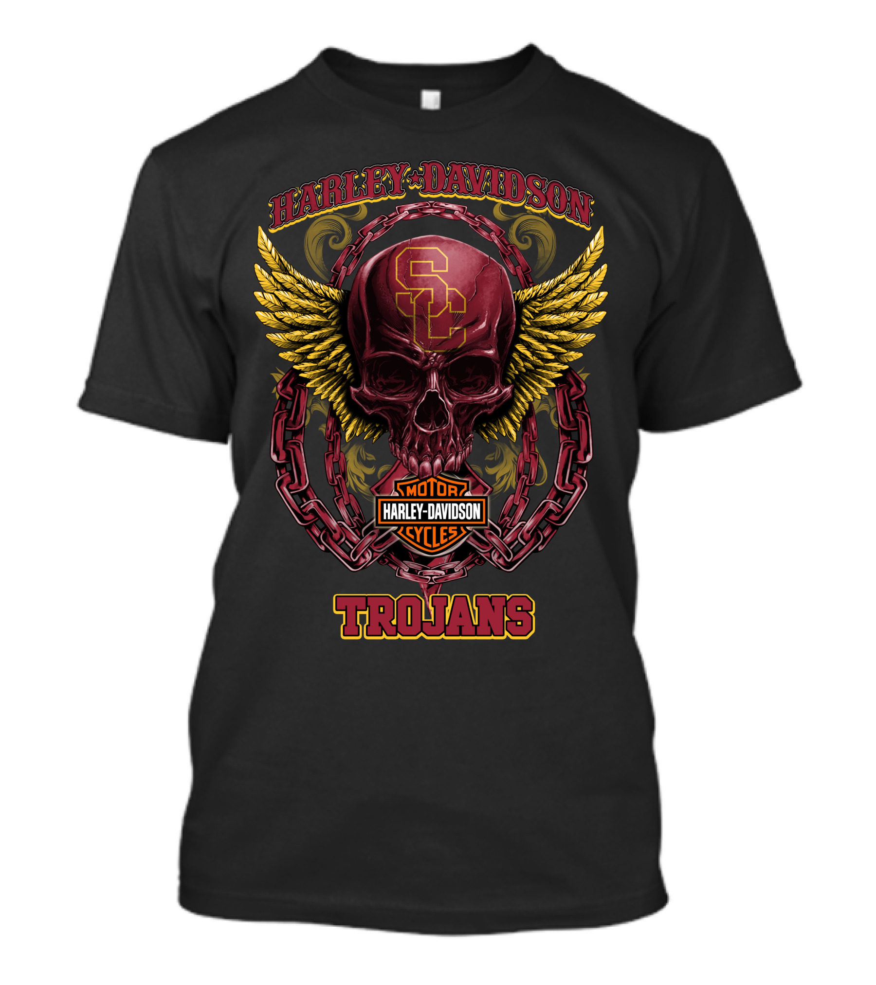 Harley Davidson Usc Trojans Skull Chain Wings T-Shirt