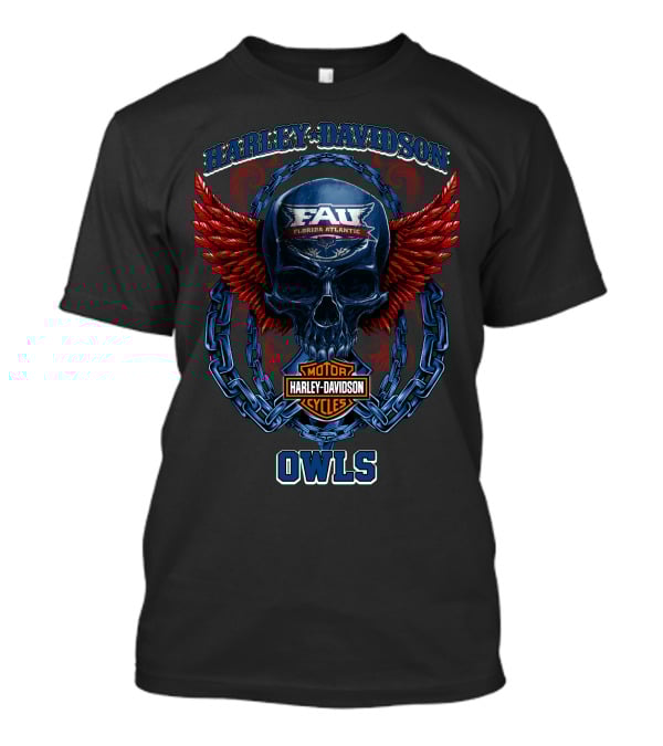 Harley Davidson Florida Atlantic Fau Owls Skull And Wings T-Shirt