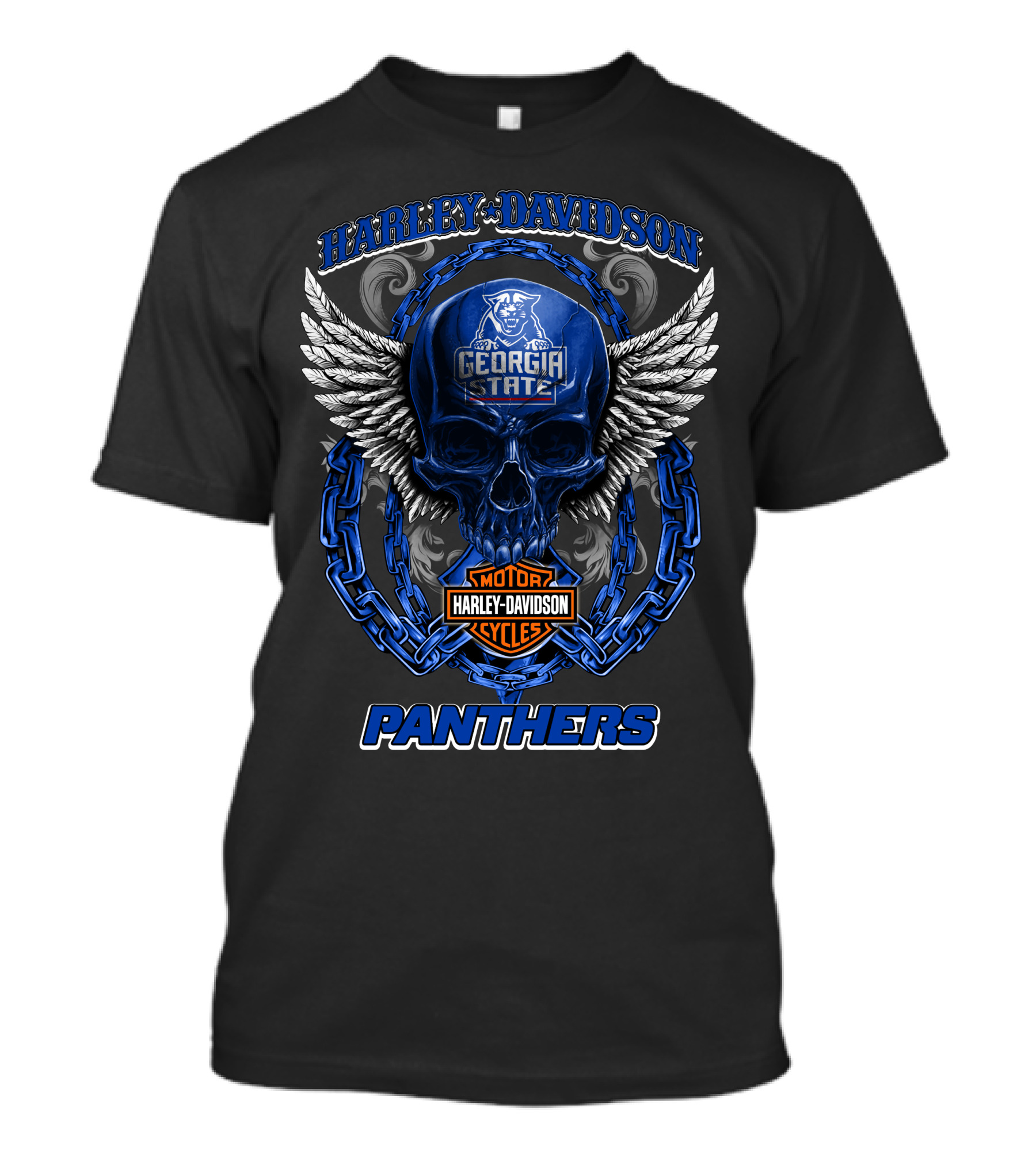 Harley Davidson Georgia State Panthers Motorcycles Skull Wings T-Shirt