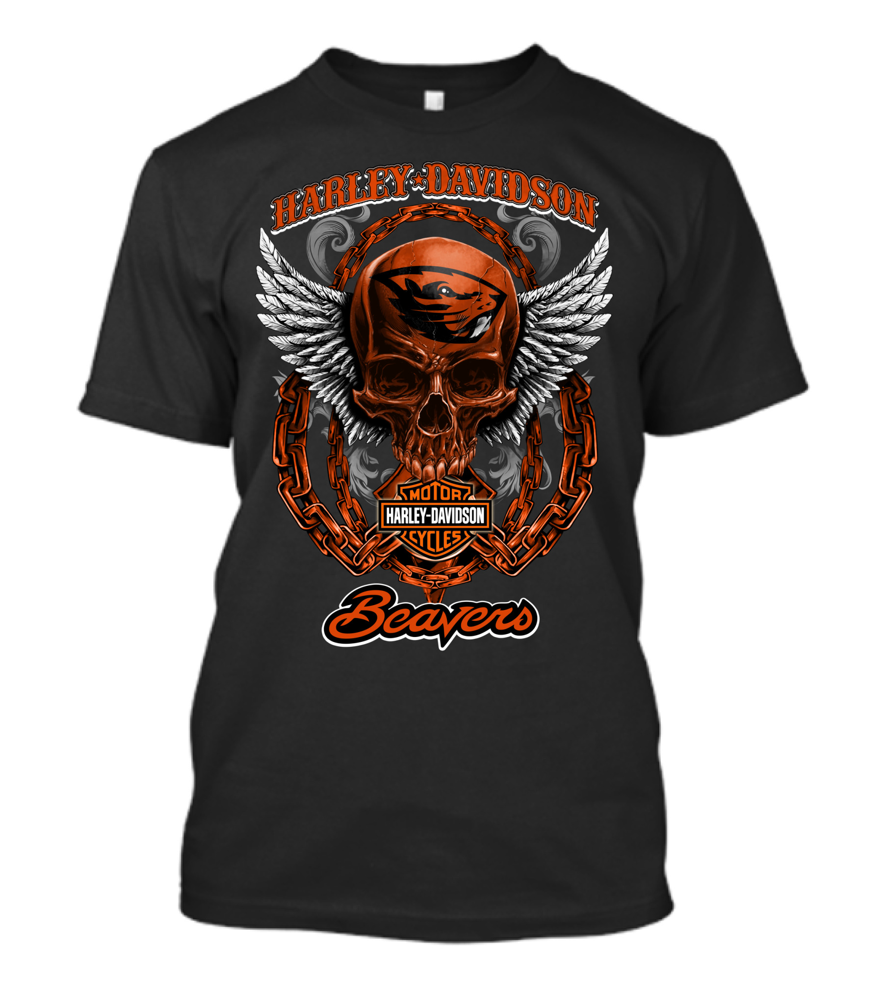 Harley Davidson Oregon State Beavers Skull And Chains T-Shirt