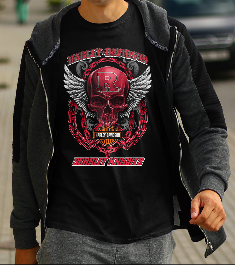 Harley Davidson Scarlet Knights Rutgers Motorcycles Skull Wings T-Shirt