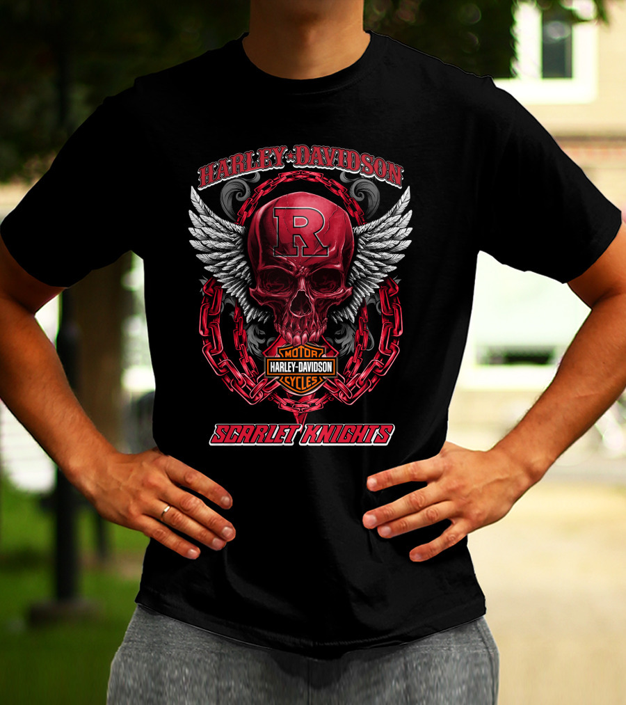 Harley Davidson Scarlet Knights Rutgers Motorcycles Skull Wings T-Shirt