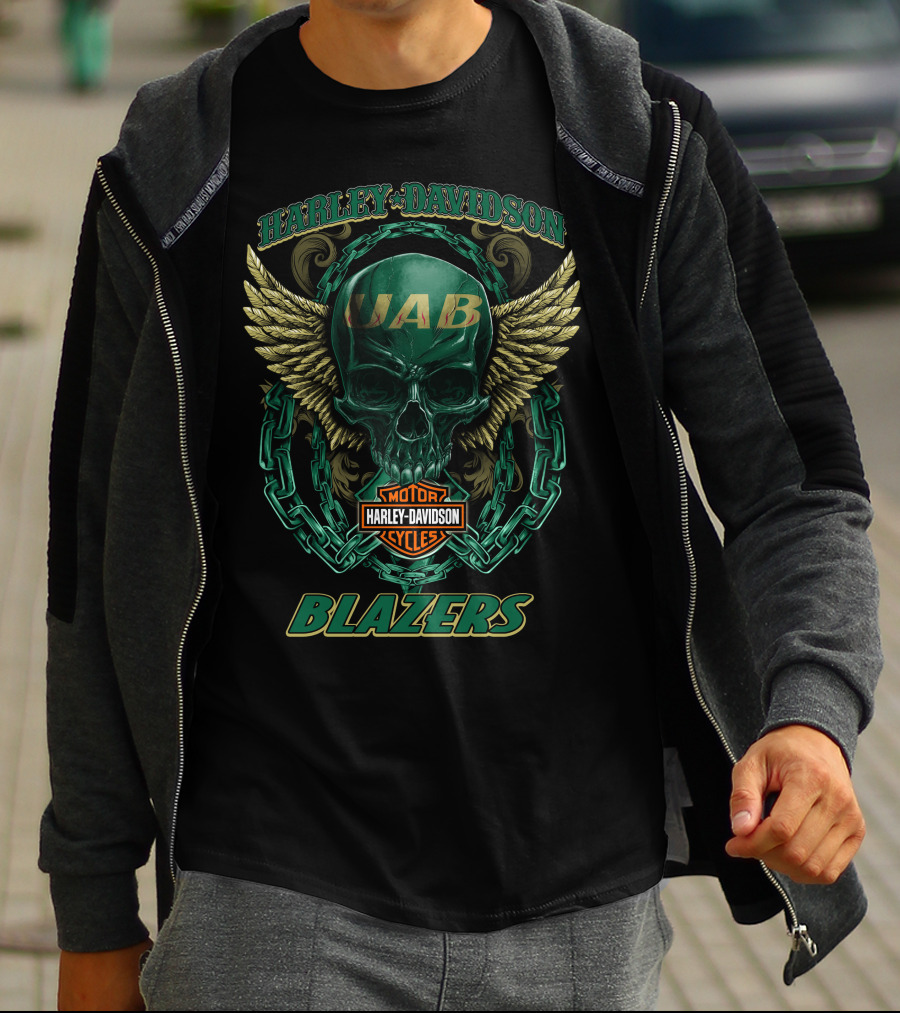 Harley Davidson Uab Blazers Skull And Wings T-Shirt