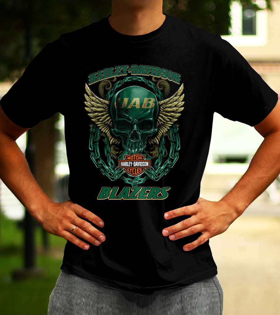 Harley Davidson Uab Blazers Skull And Wings T-Shirt