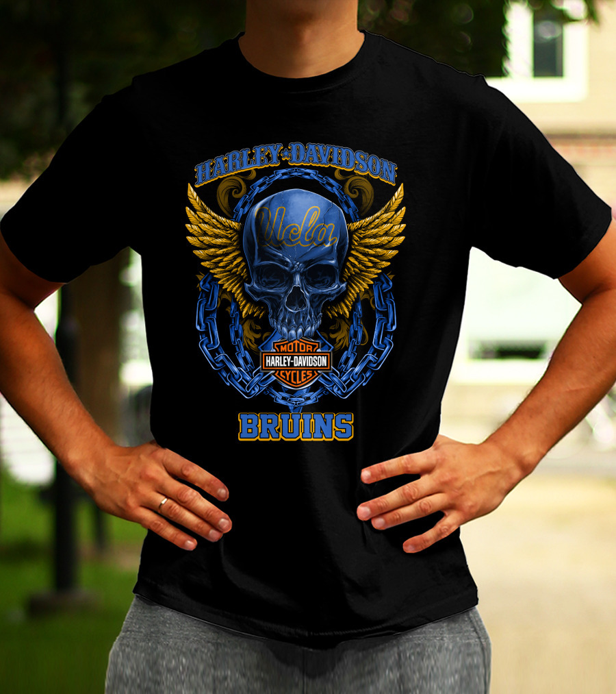Harley Davidson Motorcycles Ucla Bruins Skull Wings Chains T-Shirt