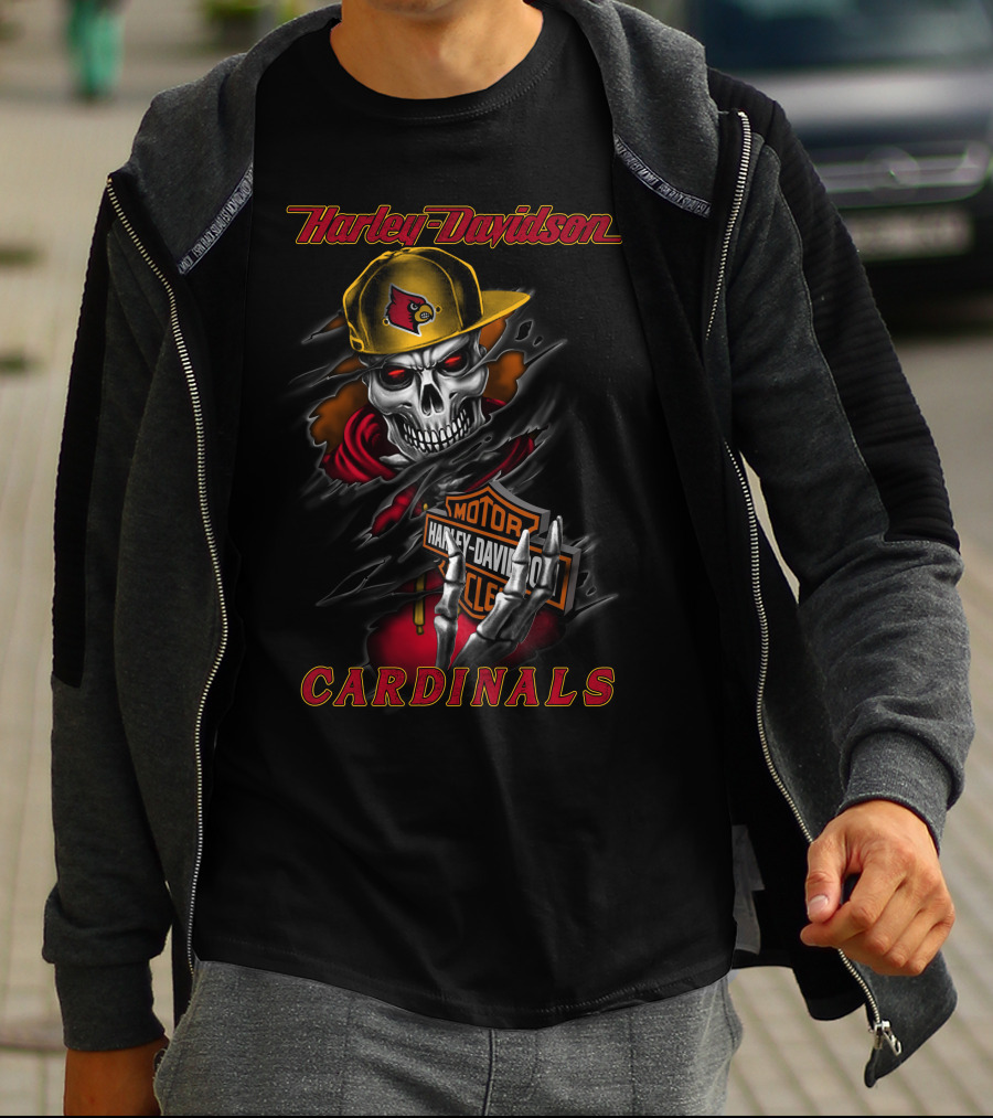 Harley Davidson Louisville Cardinals Skeleton In Cap T-Shirt