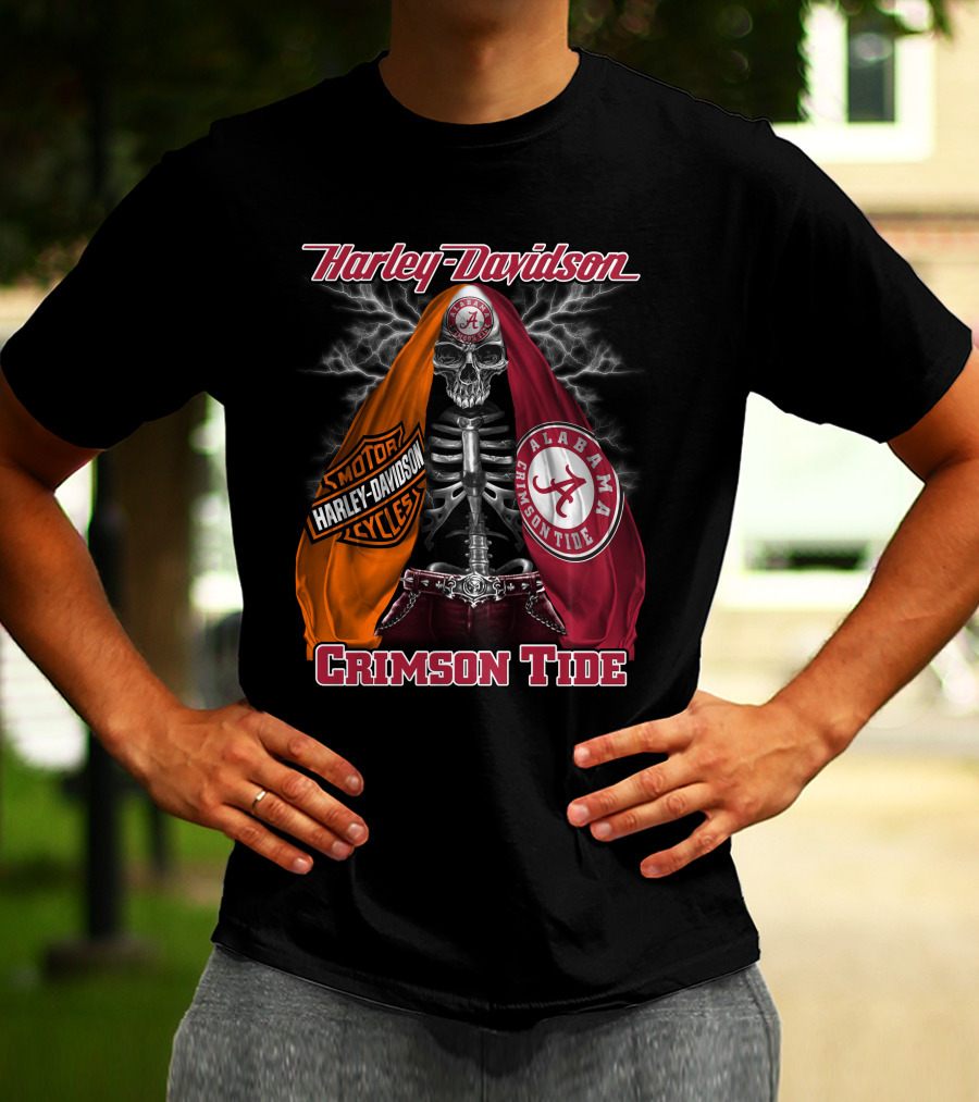 Harley Davidson Alabama Crimson Tide Motorcycles Skeleton T-Shirt